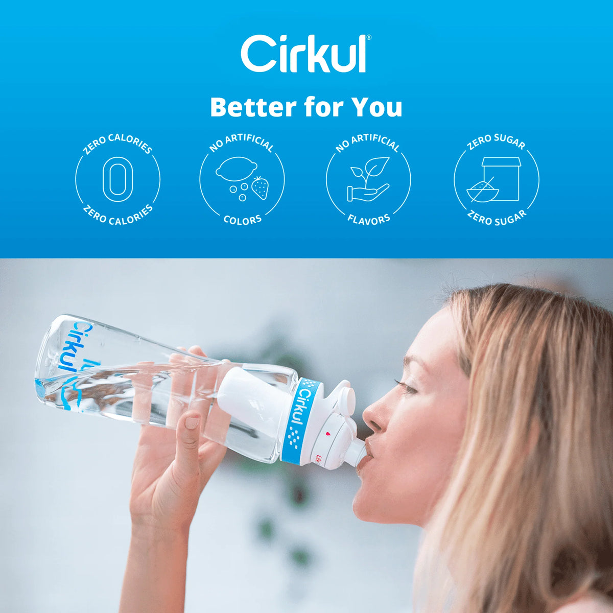 22oz Plastic Water Bottle Starter Kit with Blue Lid and 2 Flavor Cartridges E61387