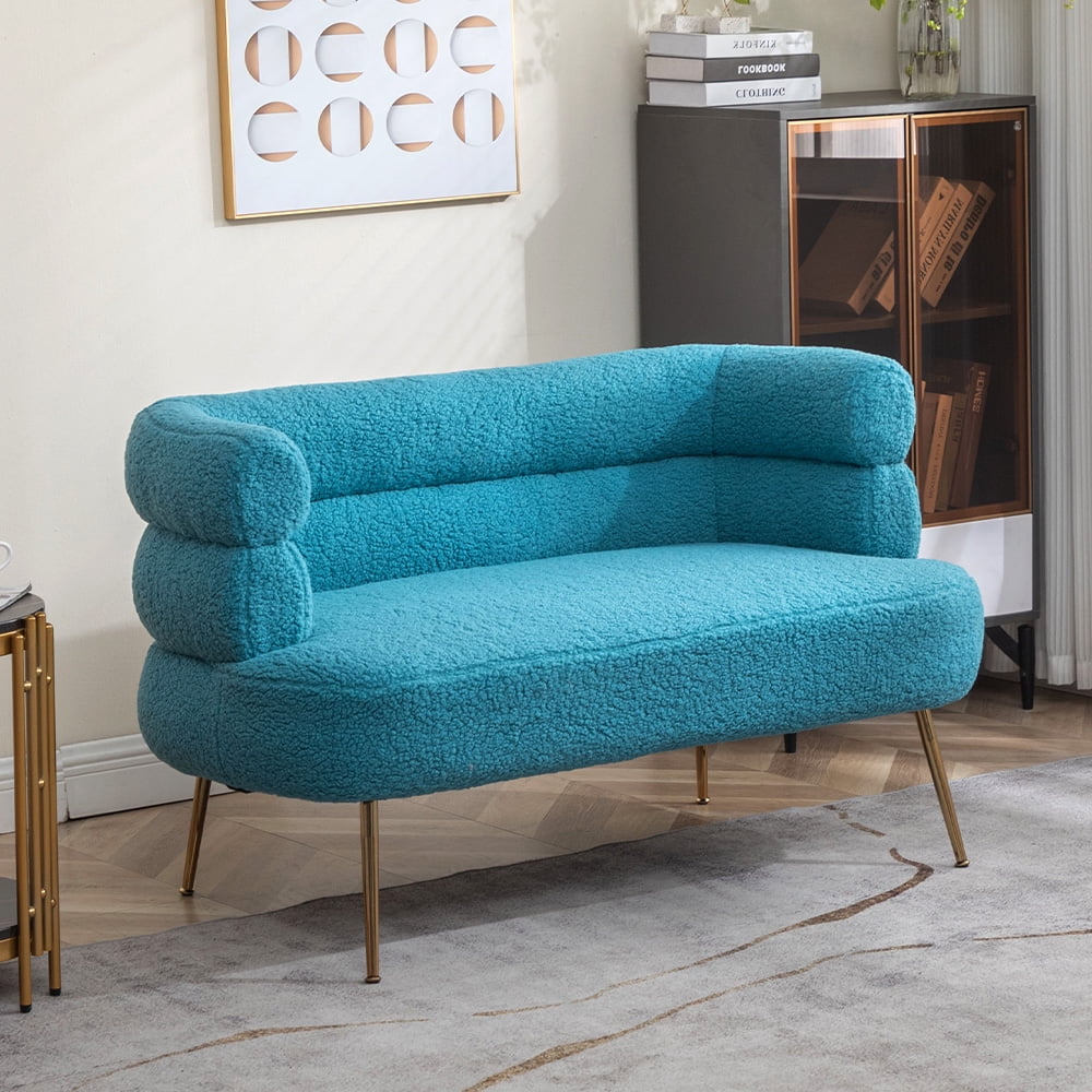 Blue Upholstered Loveseat Lounge Chair with Metal Legs F1044