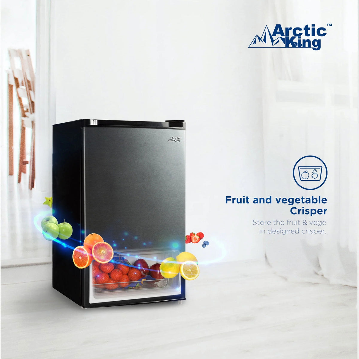 4.4 Cu ft Mini Fridge, Black Stainless Steel Look Q398