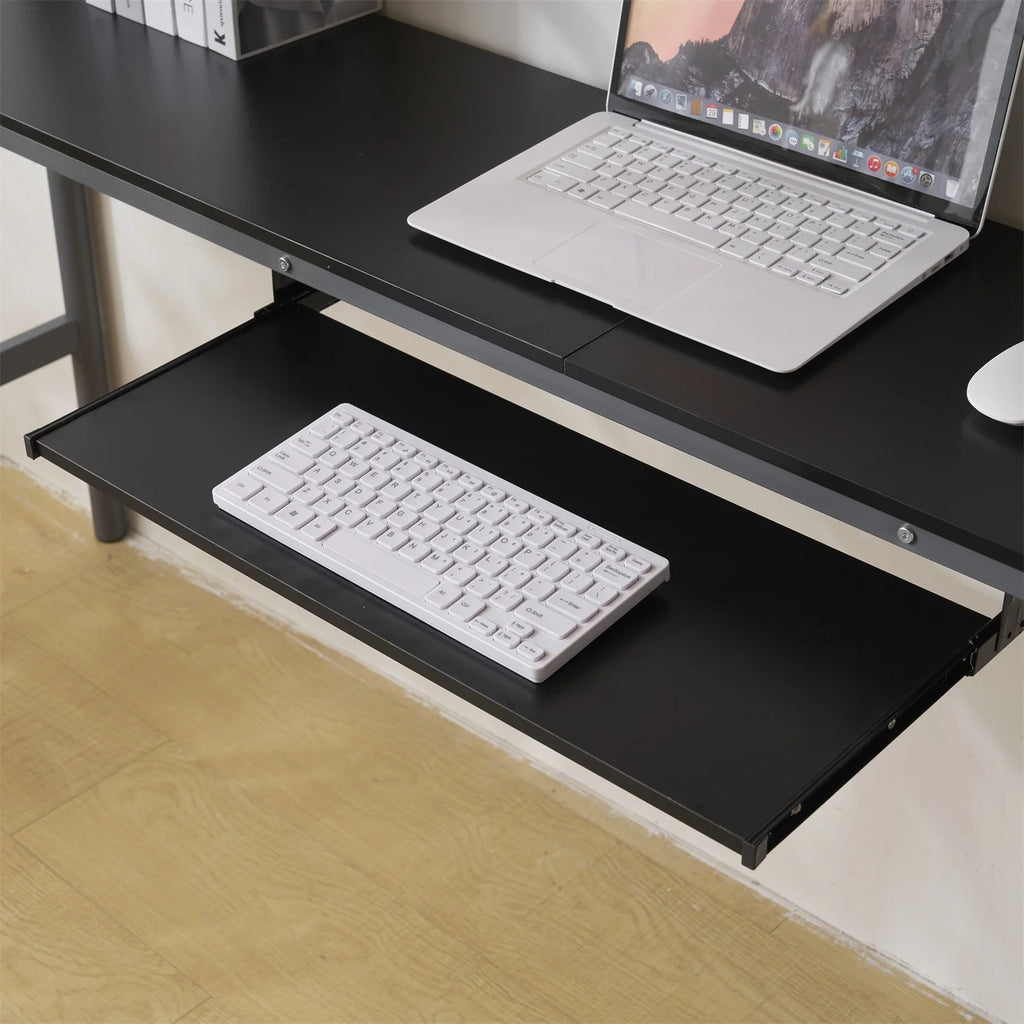 Twin Size Black Metal Loft Bed with Desk and Shelves F717