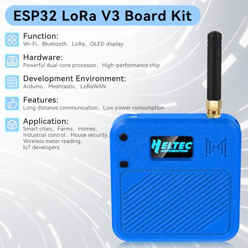 2 Pack ESP32 LoRa V3 Development Board with 915MHz Antennas + 3000mAh Battery + Meshtastic Case, ESP32-S3 SX1262 Integrated WiFi Bluetooth OLED Display for Arduino LoRaWAN IOT (Blue) R91898