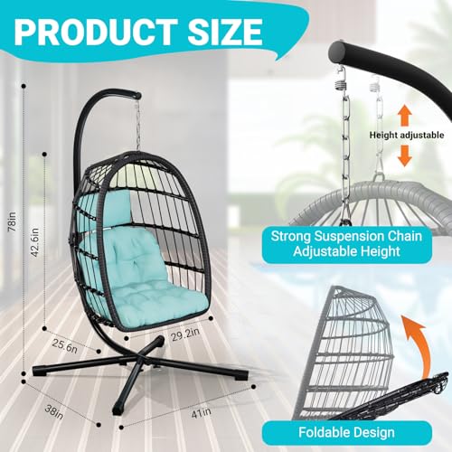 Egg Chair with Stand Rattan Wicker Hanging Swing Hammock Chair U9926