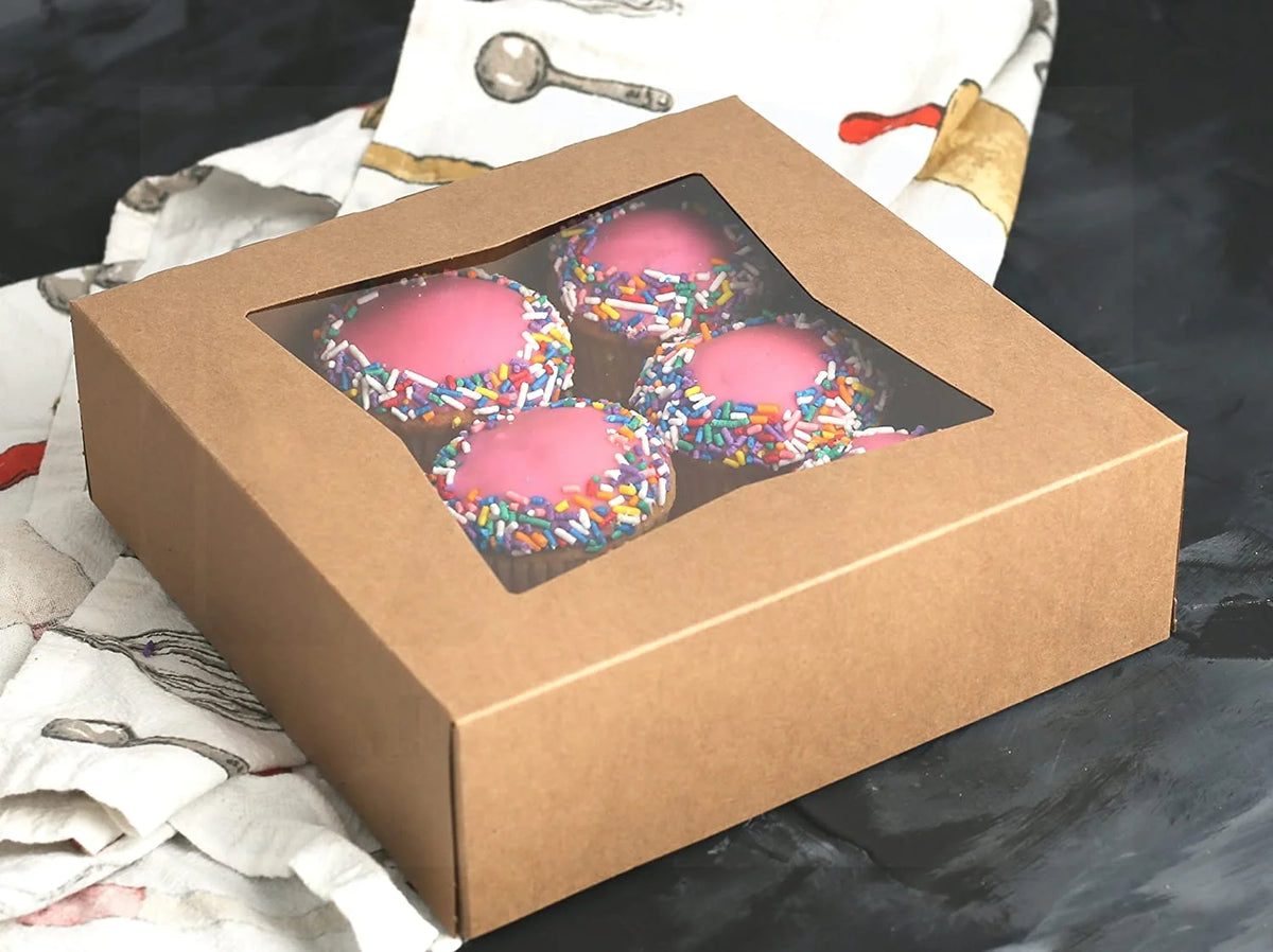 Brown Cookie Box with Window 8" x 8" x 2.5" Pack of 15 J82569
