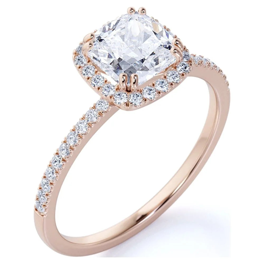 18k Rose Gold Over Silver Cushion Cut Moissanite Halo Engagement Ring C88903
