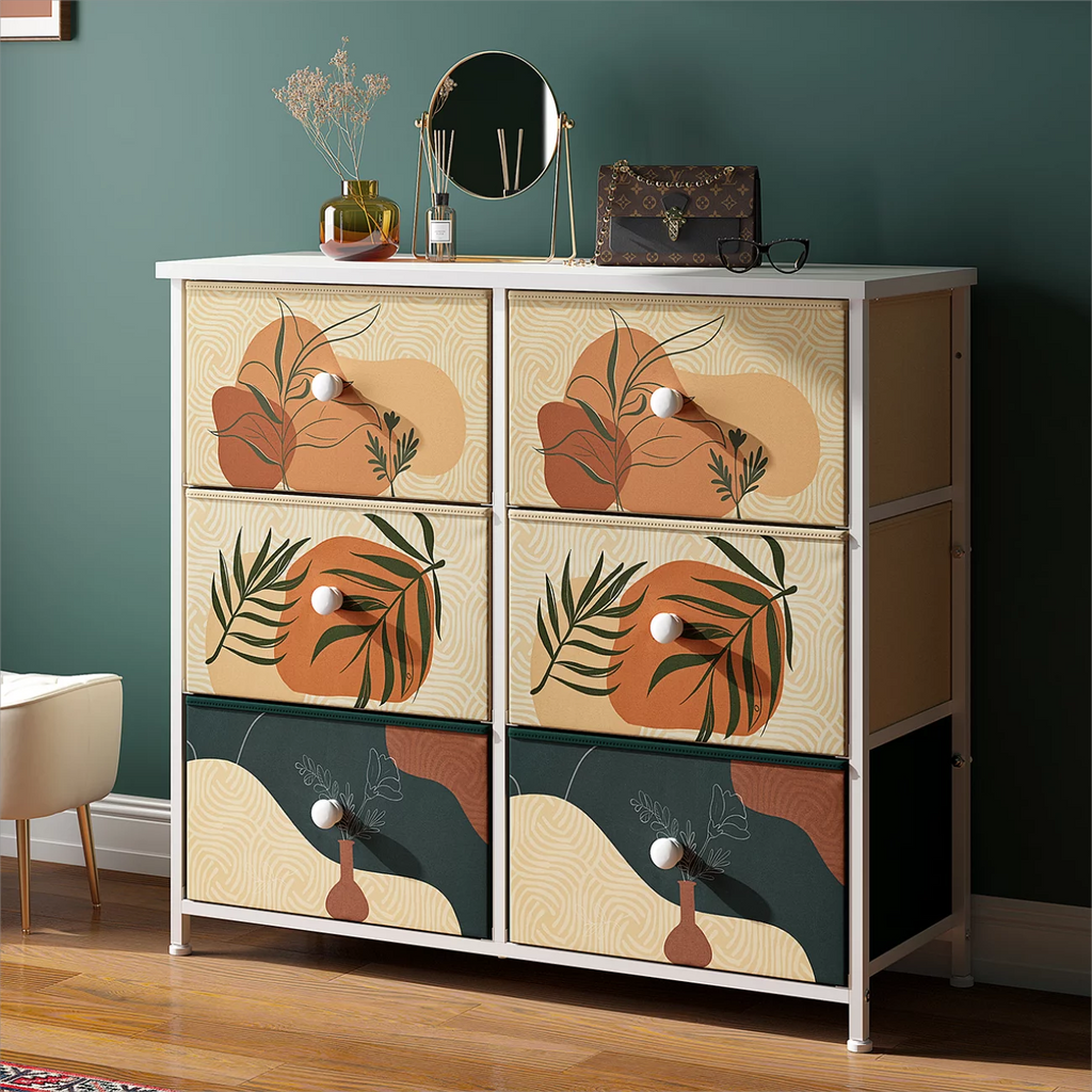 9 Drawer Fabric Dresser with Wooden Top T544