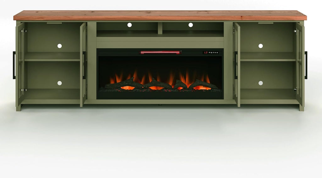 Sage Green Fruitwood Fireplace TV Stand Console S78523