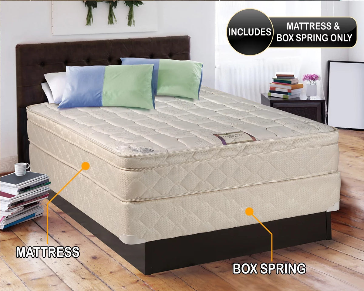 Queen Size Innerspring Pillowtop Mattress Set with Bed Frame N12722