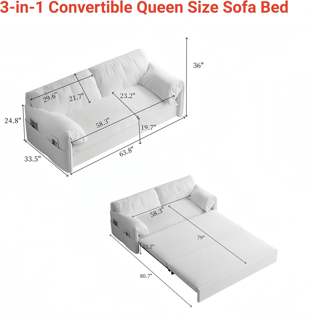 Beige Velvet Queen Size Futon Sofa Bed R564