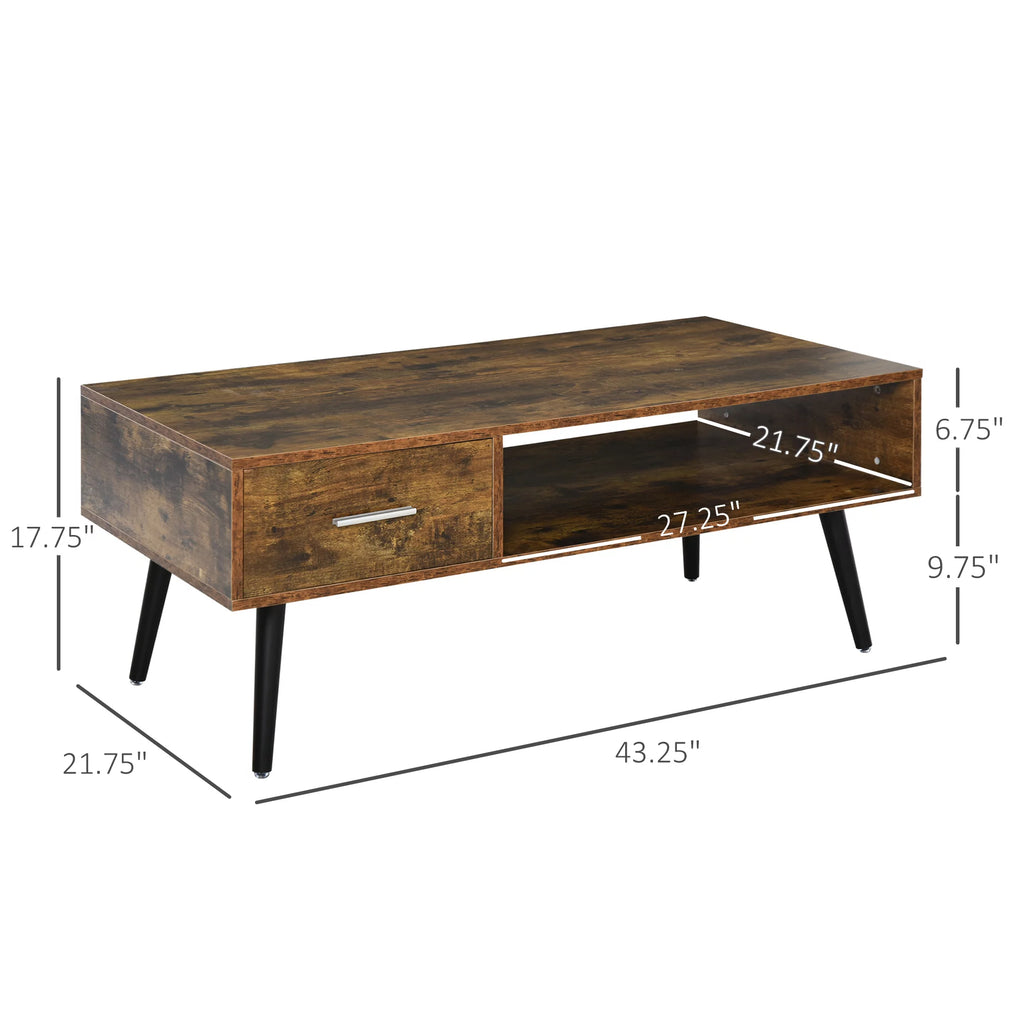 43" Mid-Century Modern Coffee Table with Drawer and Shelf U353200