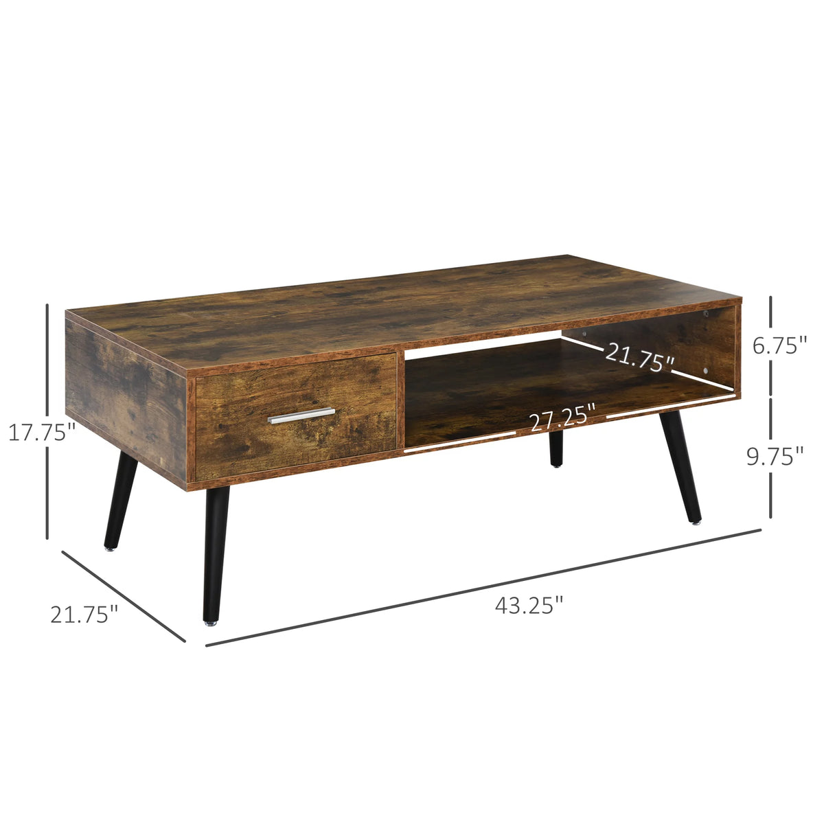 43" Mid-Century Modern Coffee Table with Drawer and Shelf U353200