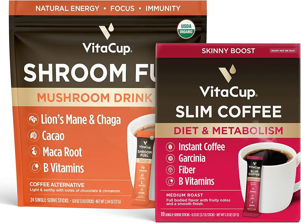 Mushroom Coffee Alternative Packets 24ct with Cacao Cinnamon Chaga Lions Mane Maca U24185