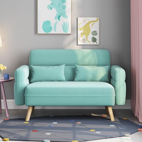 Aquamarine Fabric 2 Seater Sofa with Lumbar Pillows L96127