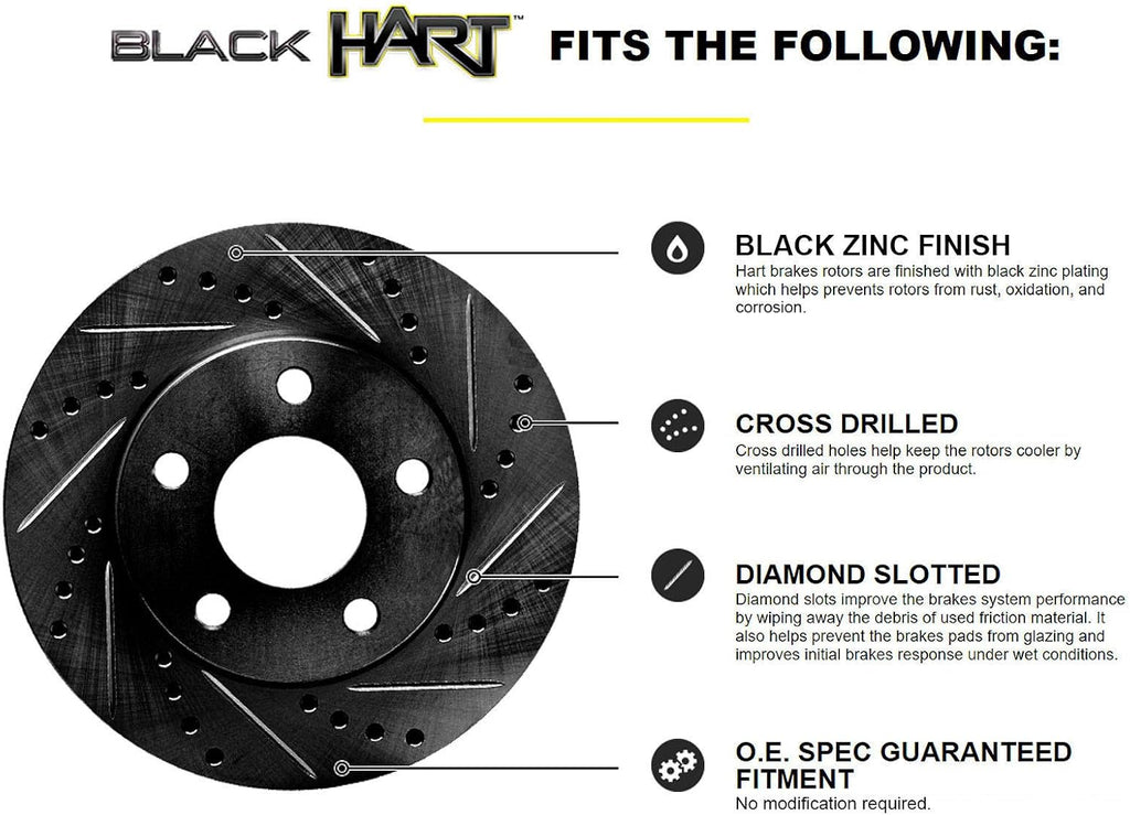 Front Rear Black Drilled Slotted Brake Rotors and Ceramic Brake Pads N7376