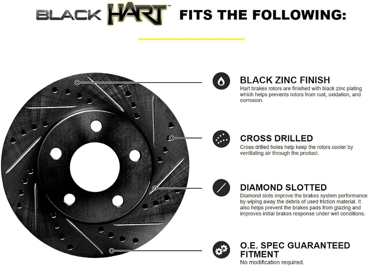 Front Rear Black Drilled Slotted Brake Rotors and Ceramic Brake Pads N7376
