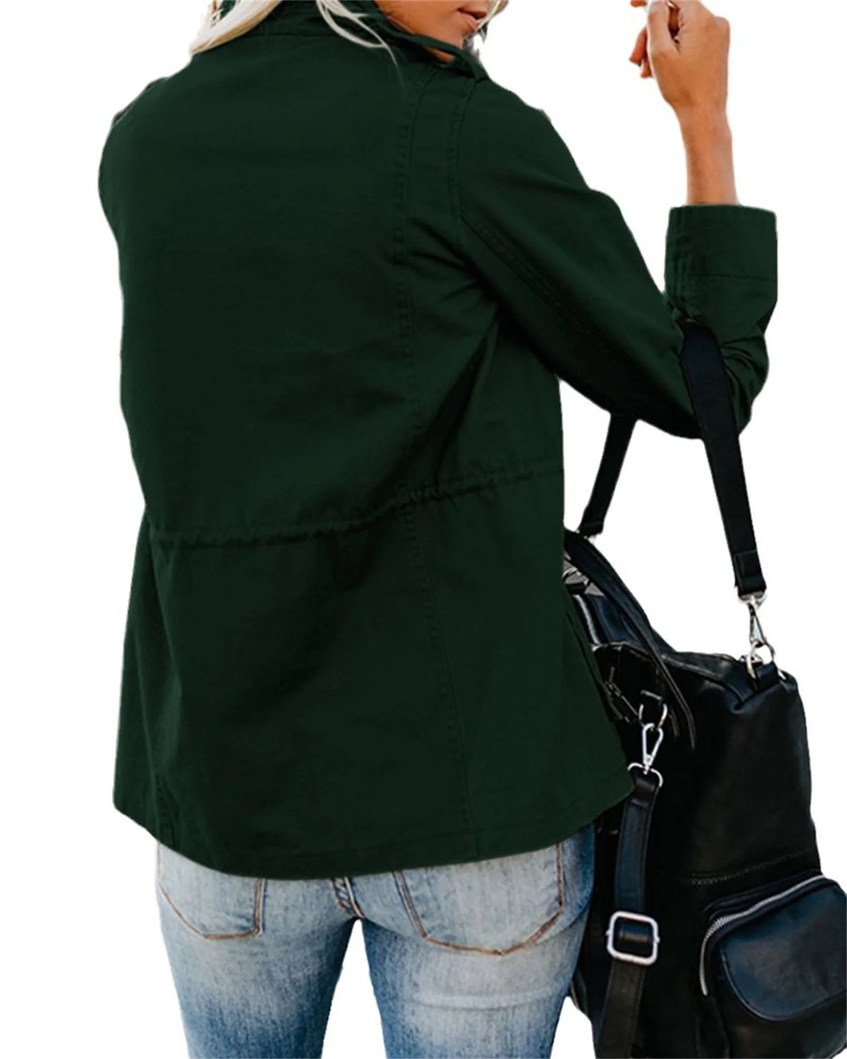 Womens Military Anorak Long Sleeve Jacket Utility Zip Up Lightweight Solid Color Jacket Adjustable Drawstring Waist with Four Front Patch Pockets H75386