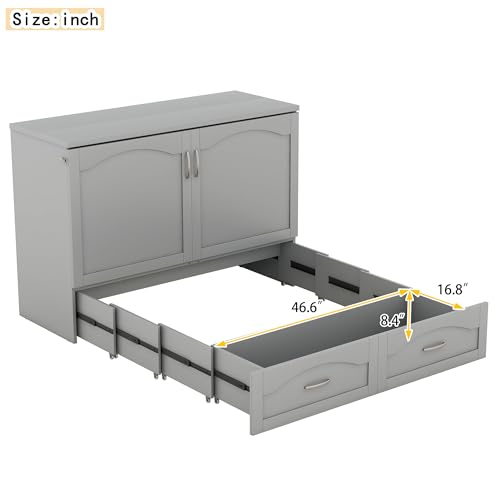 White Solid Wood Queen Size Murphy Bed with Storage and Bookcase Headboard W113128