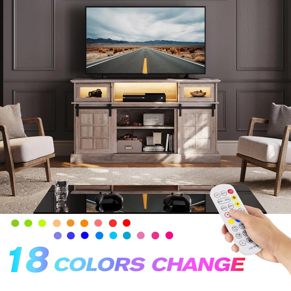Gray Fireplace TV Stand with 23" Electric Fireplace and Storage Cabinet Z5539