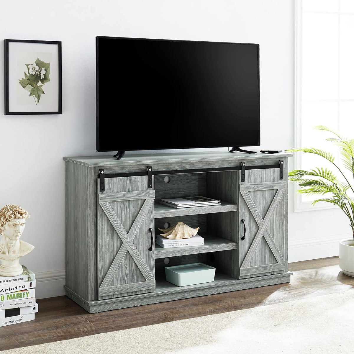Farmhouse TV Stand with Sliding Barn Doors U335305