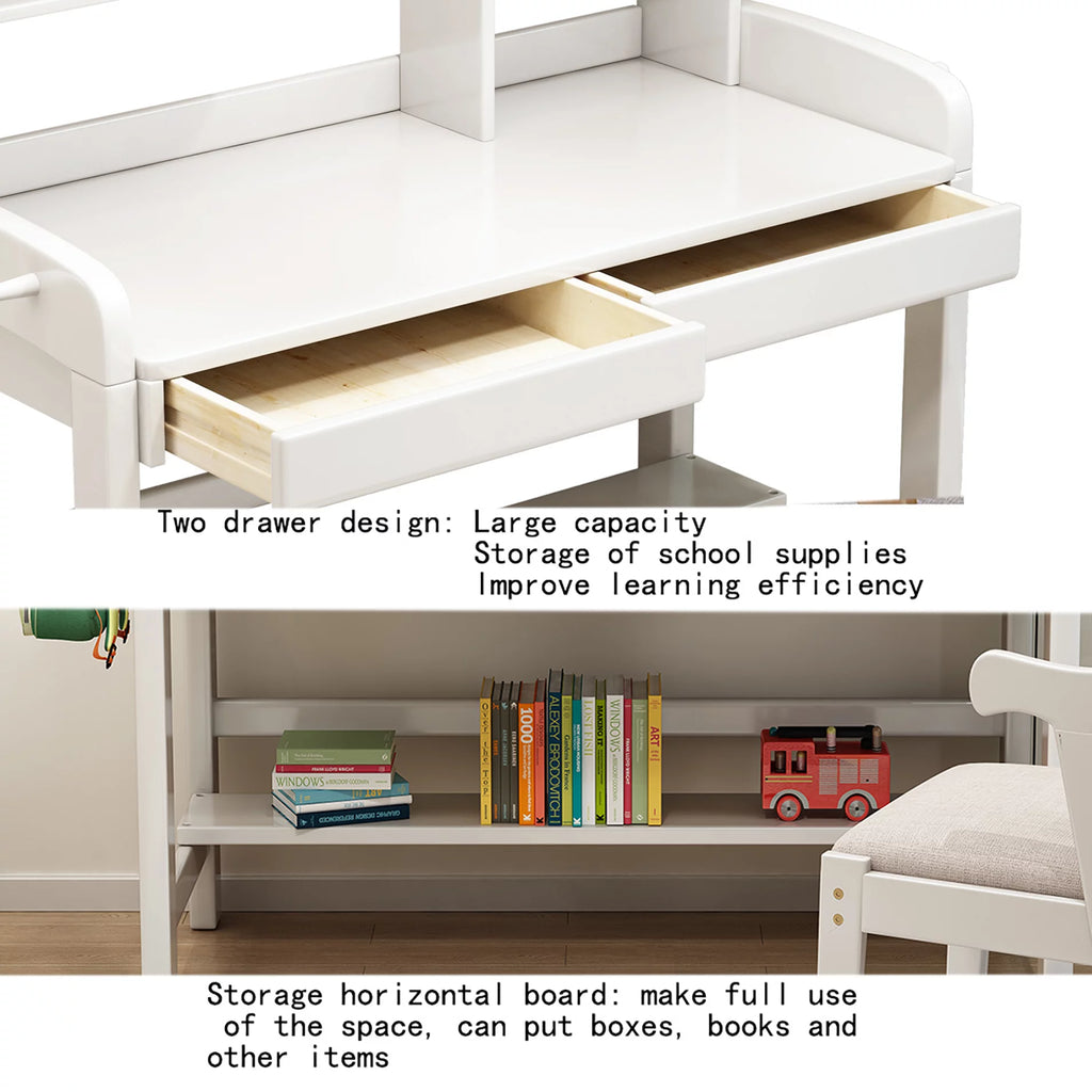 Kids Desk and Chair Set with Drawer and Bookshelf White K310