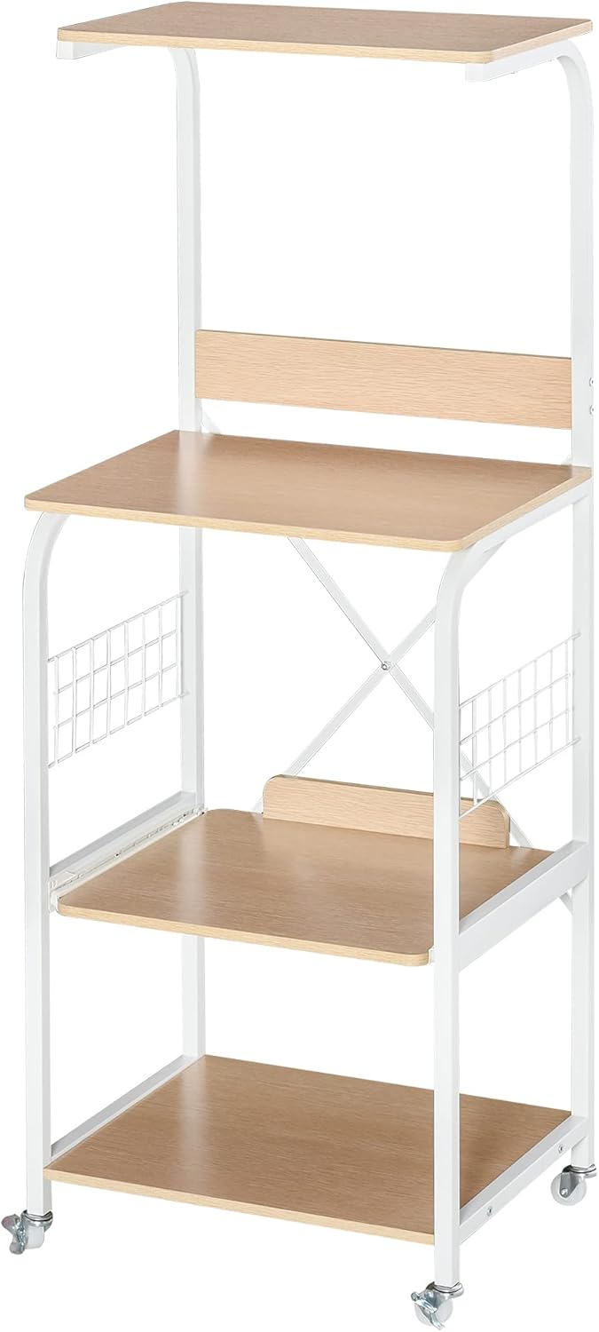 White 4-Tier Rolling Microwave Stand Utility Cart E533