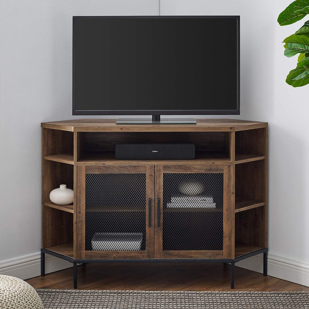 Rustic Oak 48 Inch Corner TV Stand with Cabinet Doors T3344