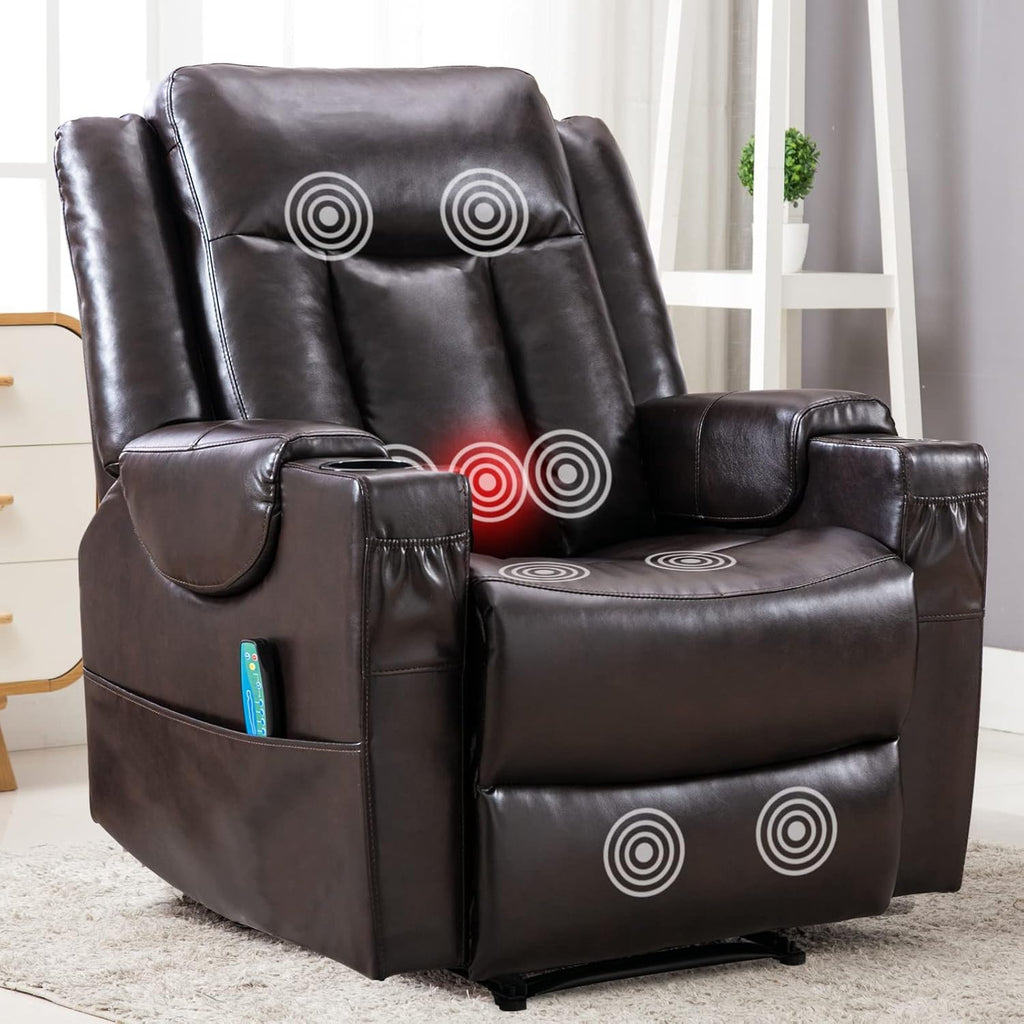 Black Faux Leather Manual Recliner Chair with Heat and Vibration R5933