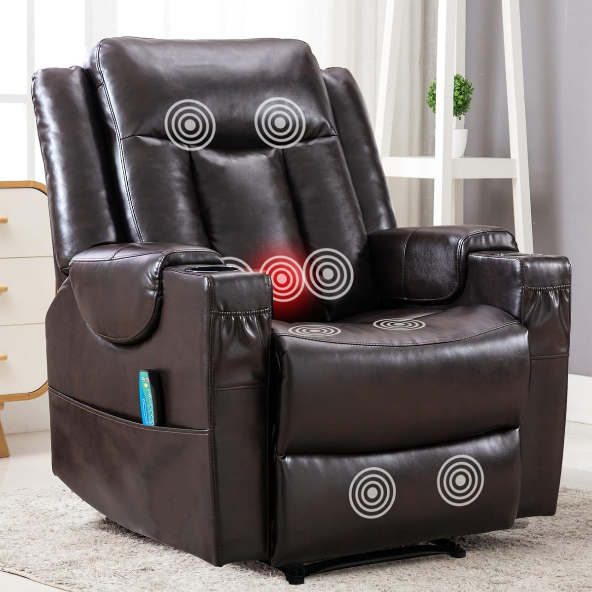 Black Faux Leather Manual Recliner Chair with Heat and Vibration R5933