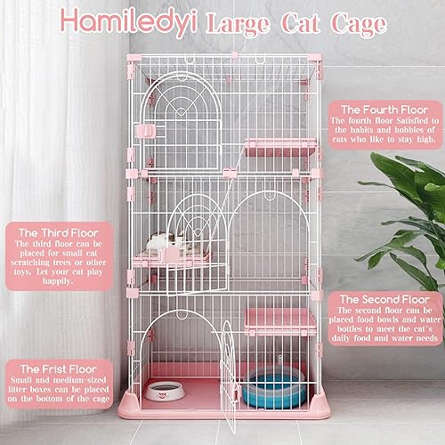 Pink 52 Inches Metal Cat Cage with 3 Platforms and 1 Ramp B111
