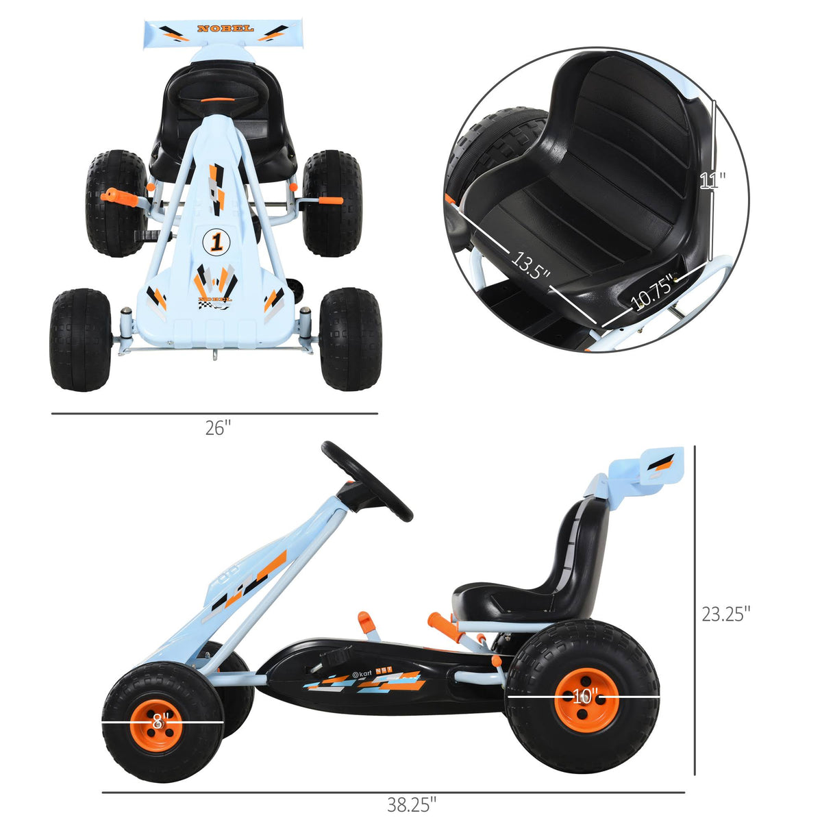 Pedal Go Kart Ride on Car with Adjustable Seat, Plastic Wheels, Handbrake and Shift Lever, White W987130