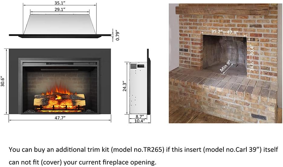 28 W Electric Fireplace Insert, 750/1500W Heater with Remote Control F526