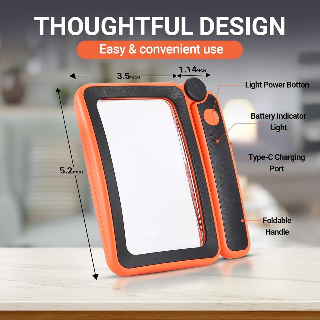 Rechargeable LED Magnifying Glass 5X Folding Rectangular Handheld Lighted Magnifier L24290