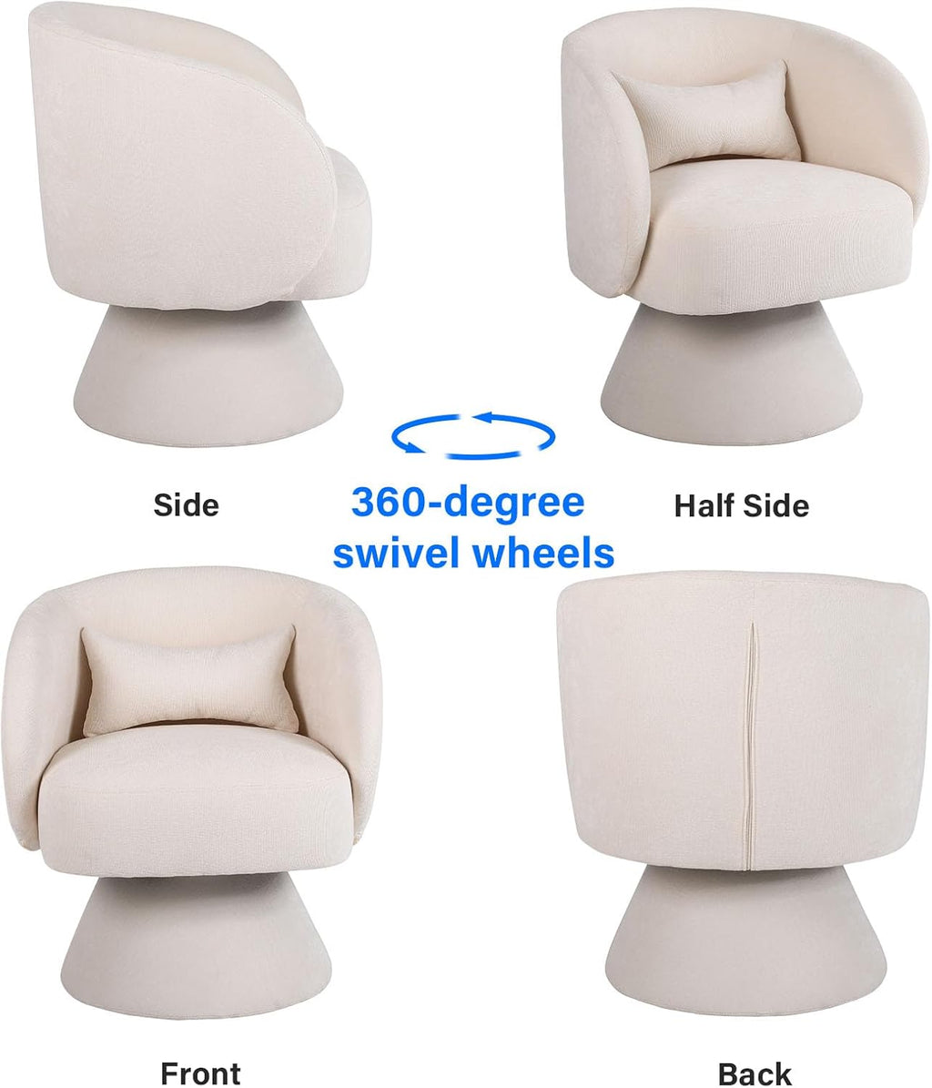 Beige Linen Fabric Swivel Barrel Accent Chair Y32467