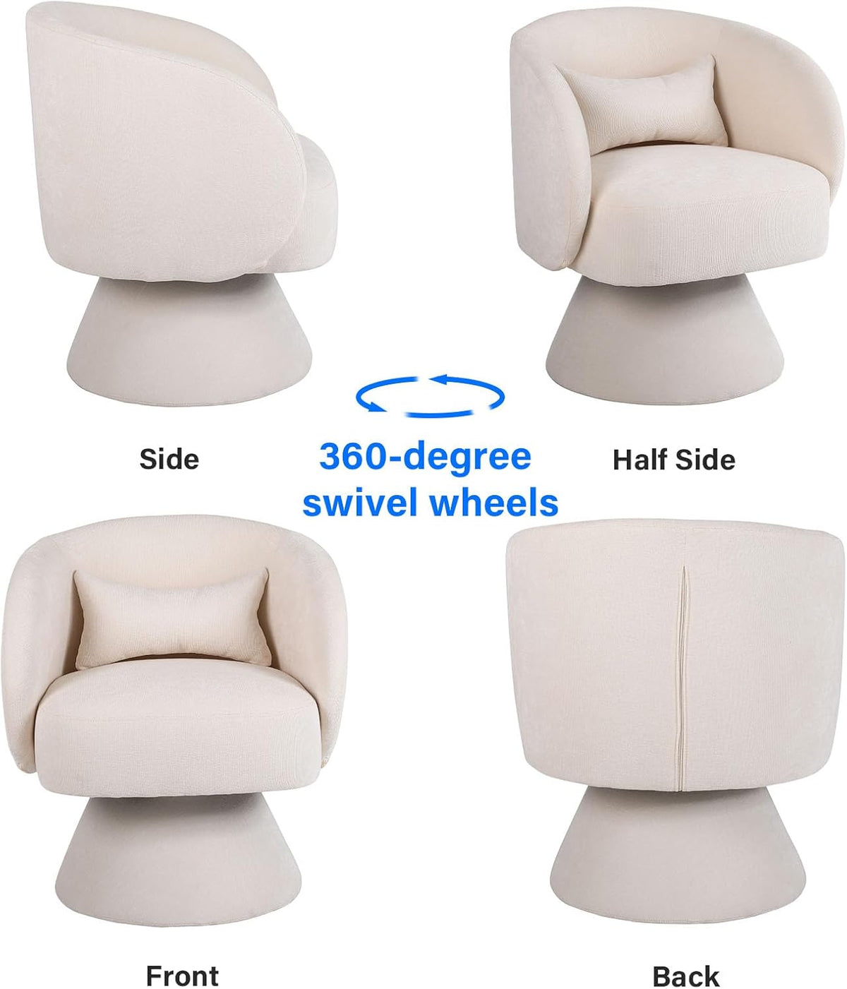 Beige Linen Fabric Swivel Barrel Accent Chair Y32467