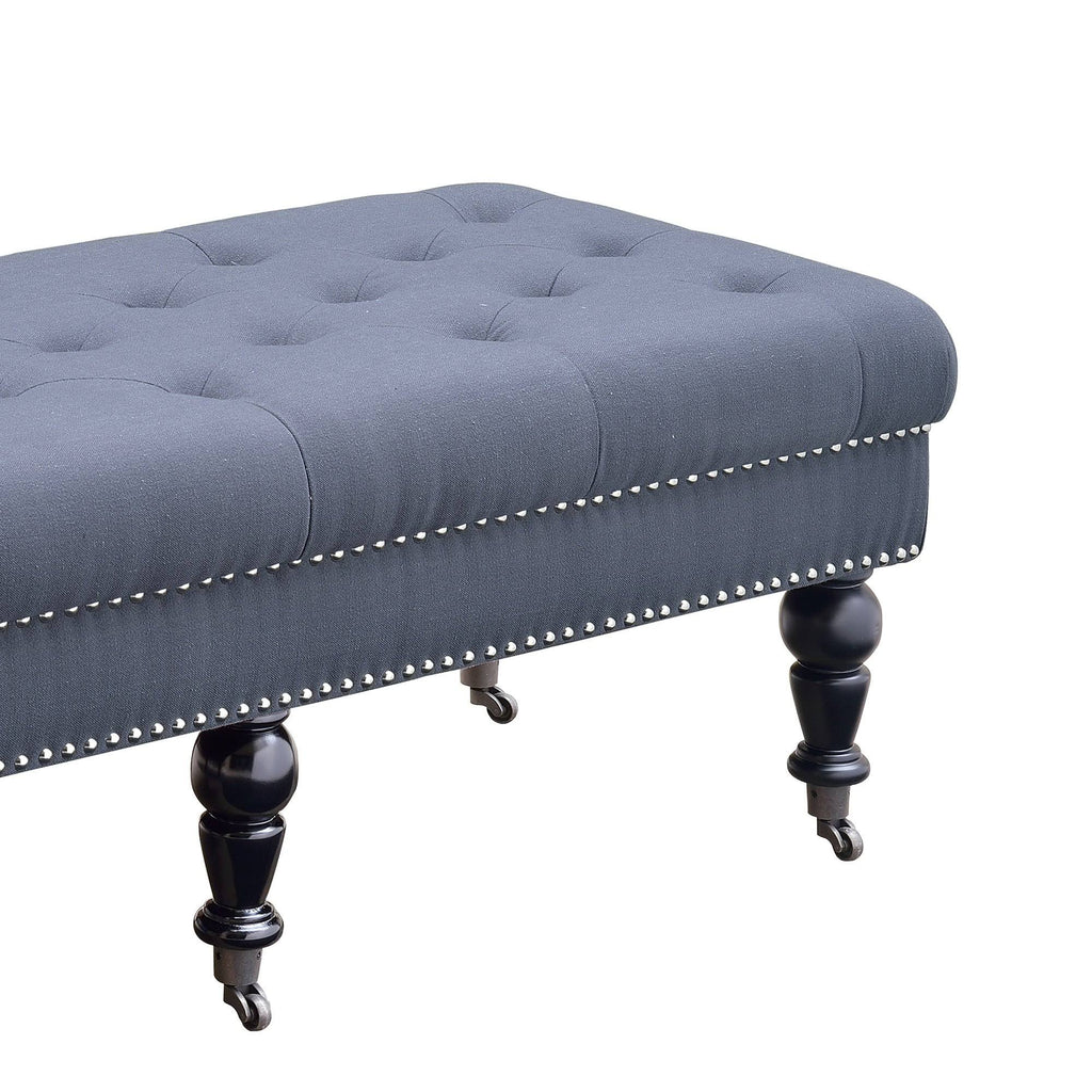 Black and Blue Button Tufted Bench with Caster Wheels O213