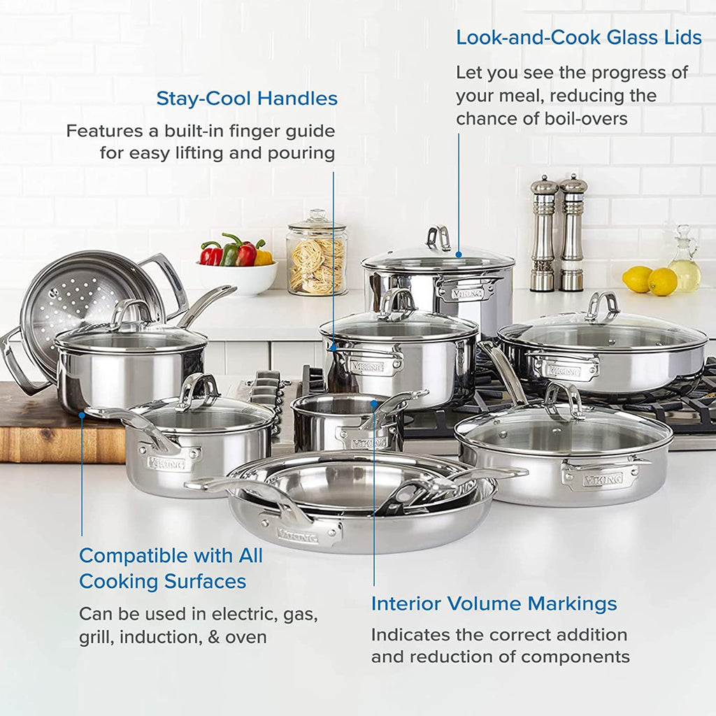 17pc Stainless Steel Cookware Set with Glass Lids K979599
