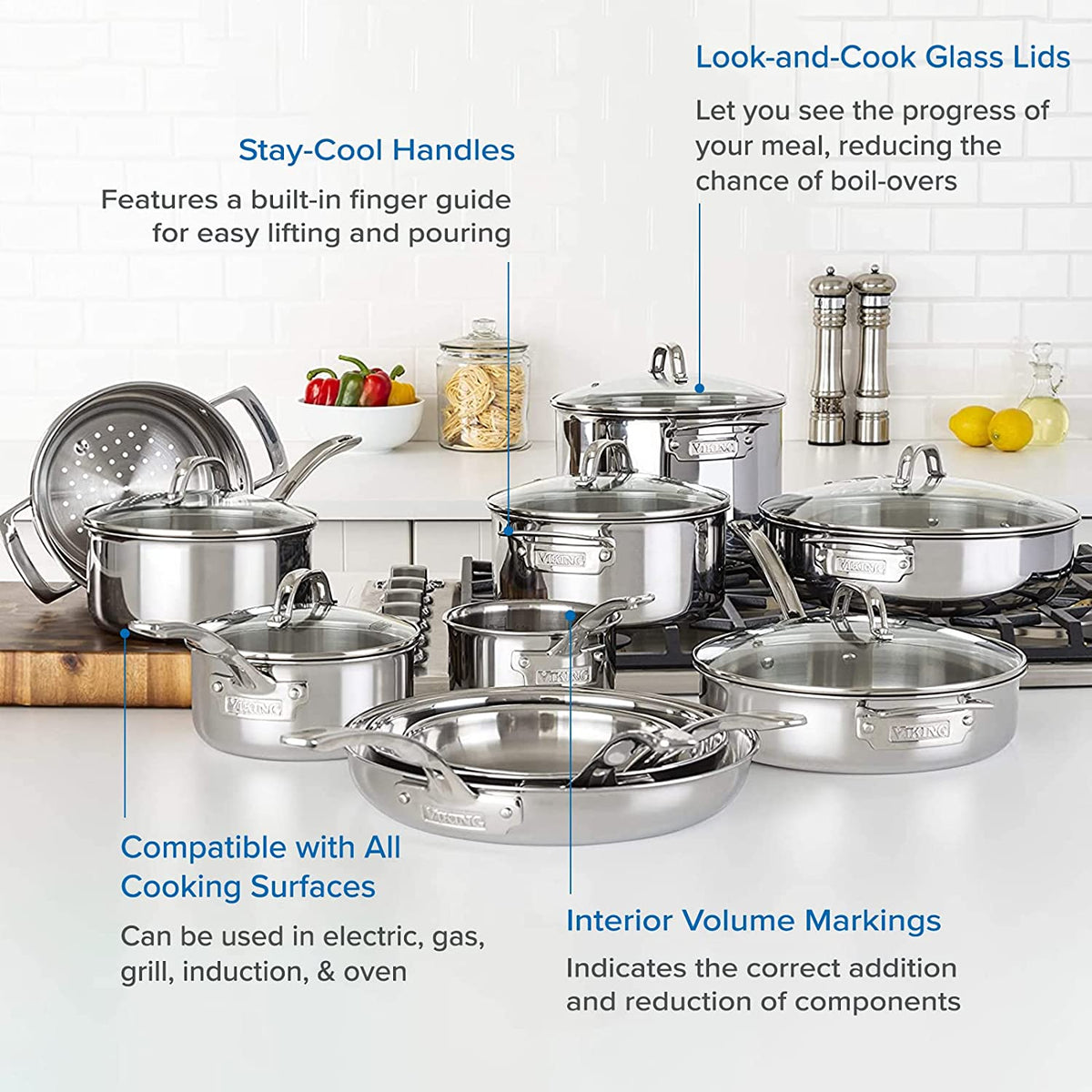 17pc Stainless Steel Cookware Set with Glass Lids K979599