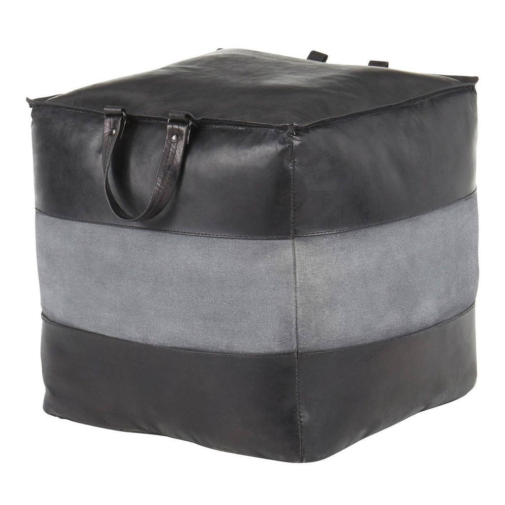 Espresso Leather Tan Canvas Pouf M8488
