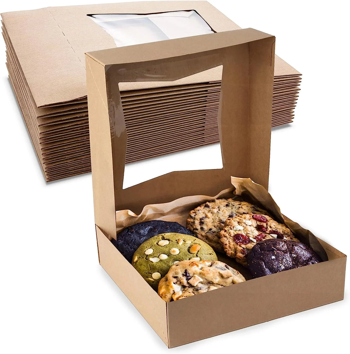 Brown Cookie Box with Window 8" x 8" x 2.5" Pack of 15 J82569
