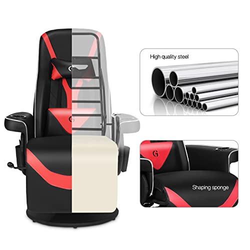 Black White Ergonomic Recliner Gaming Chair with Footrest and Cupholders P227570