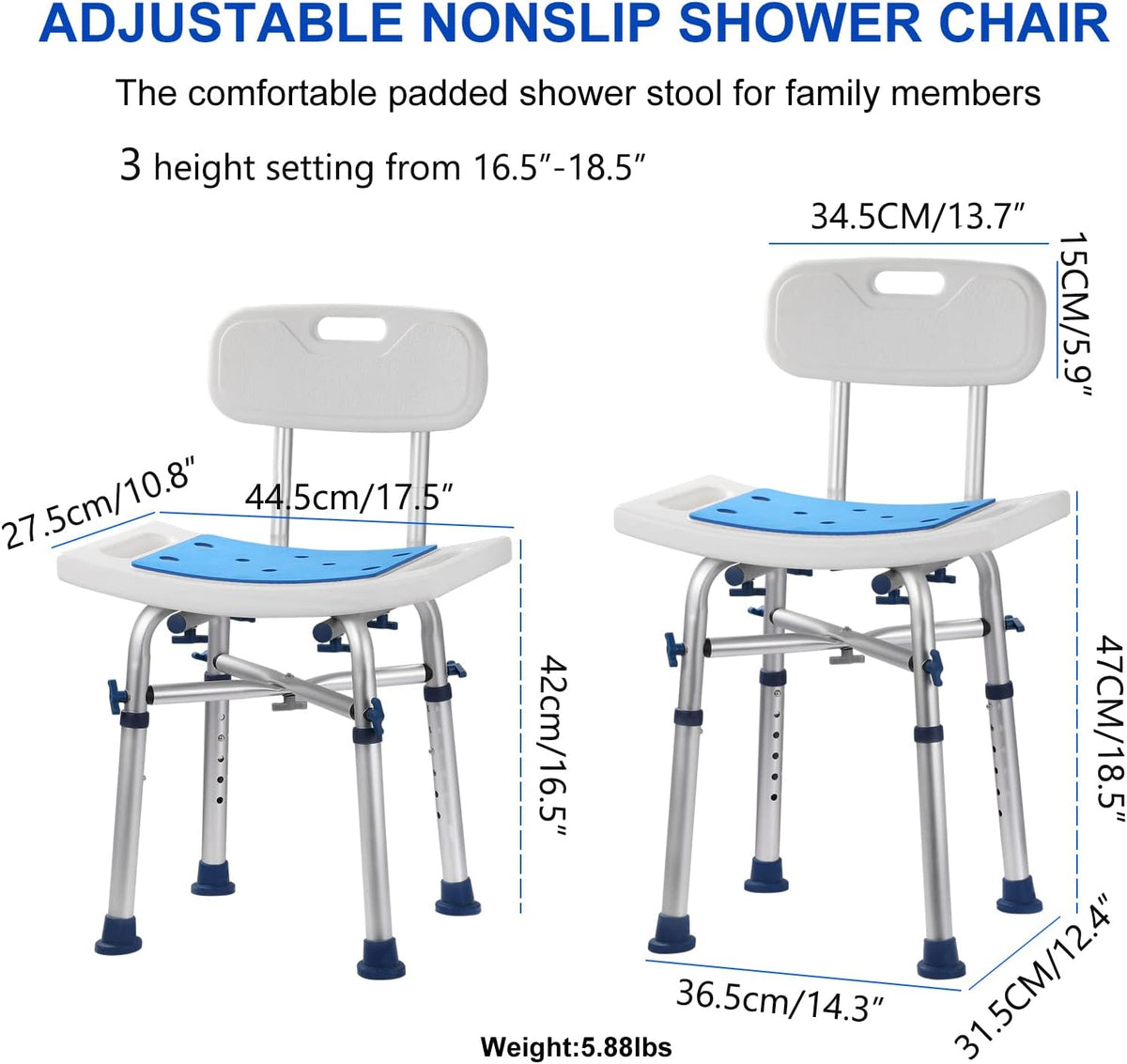 Nonslip Shower Chair with Back Padded Seat C74446