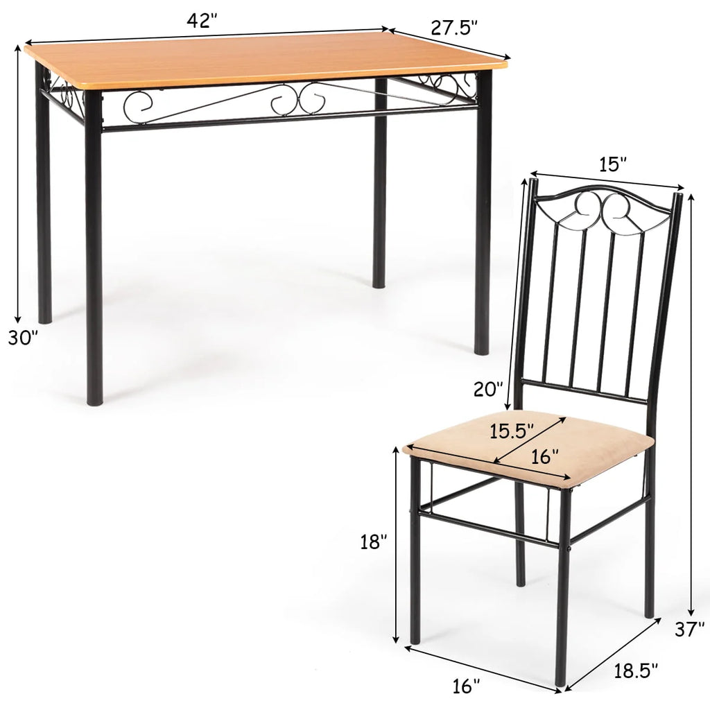 5 PC Wood Metal Dining Set with Table and 4 Chairs C918