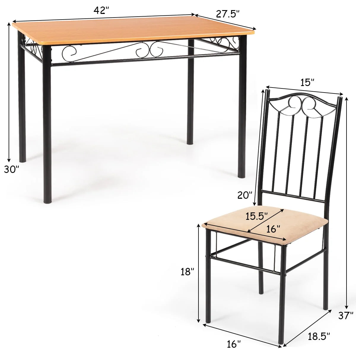 5 PC Wood Metal Dining Set with Table and 4 Chairs C918