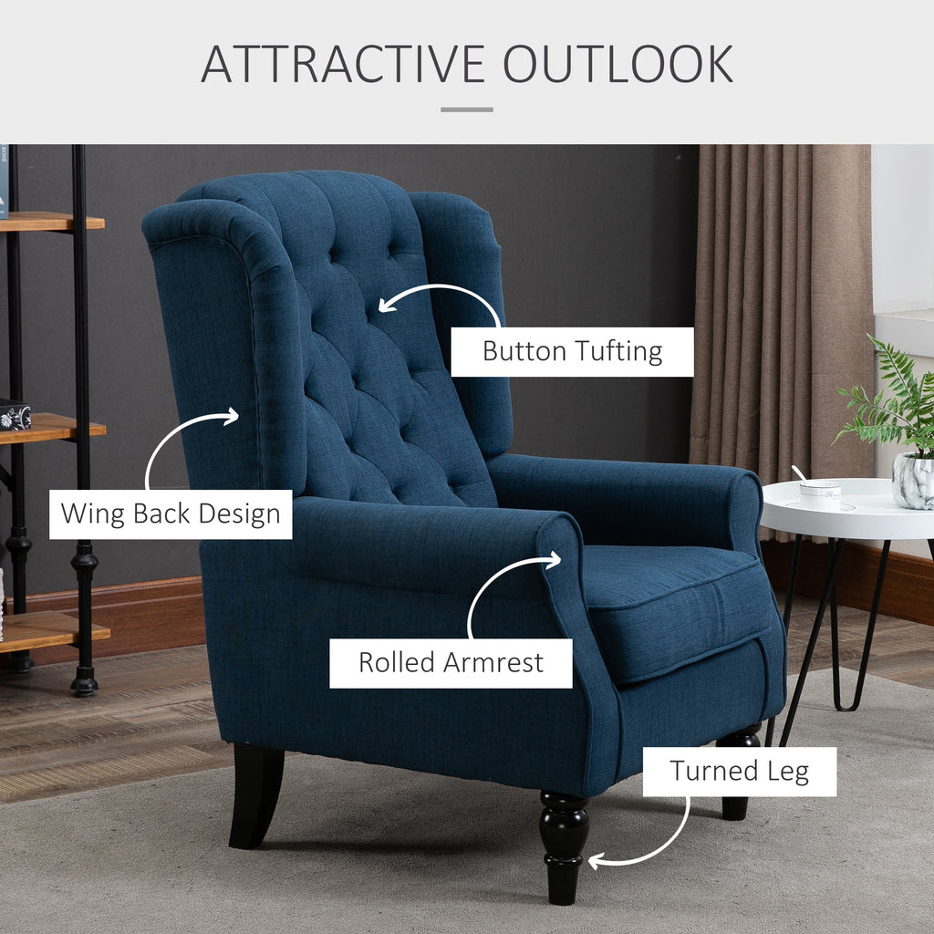 Blue Button-Tufted Accent Chair with Wingback T674442