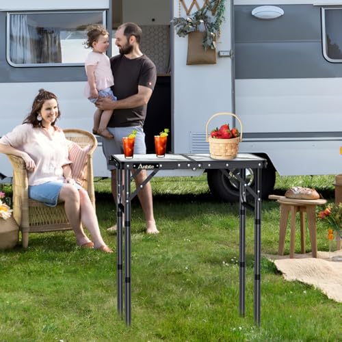 Folding Camping Table with Storage Net, 3 Adjustable Height Aluminum Small Portable Table with Carry Handle M412748