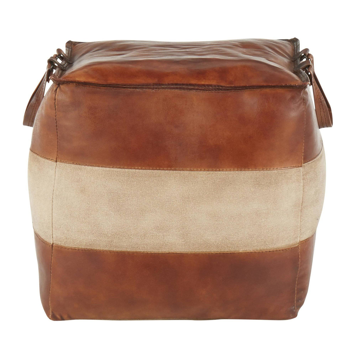 Espresso Leather Tan Canvas Pouf M8488