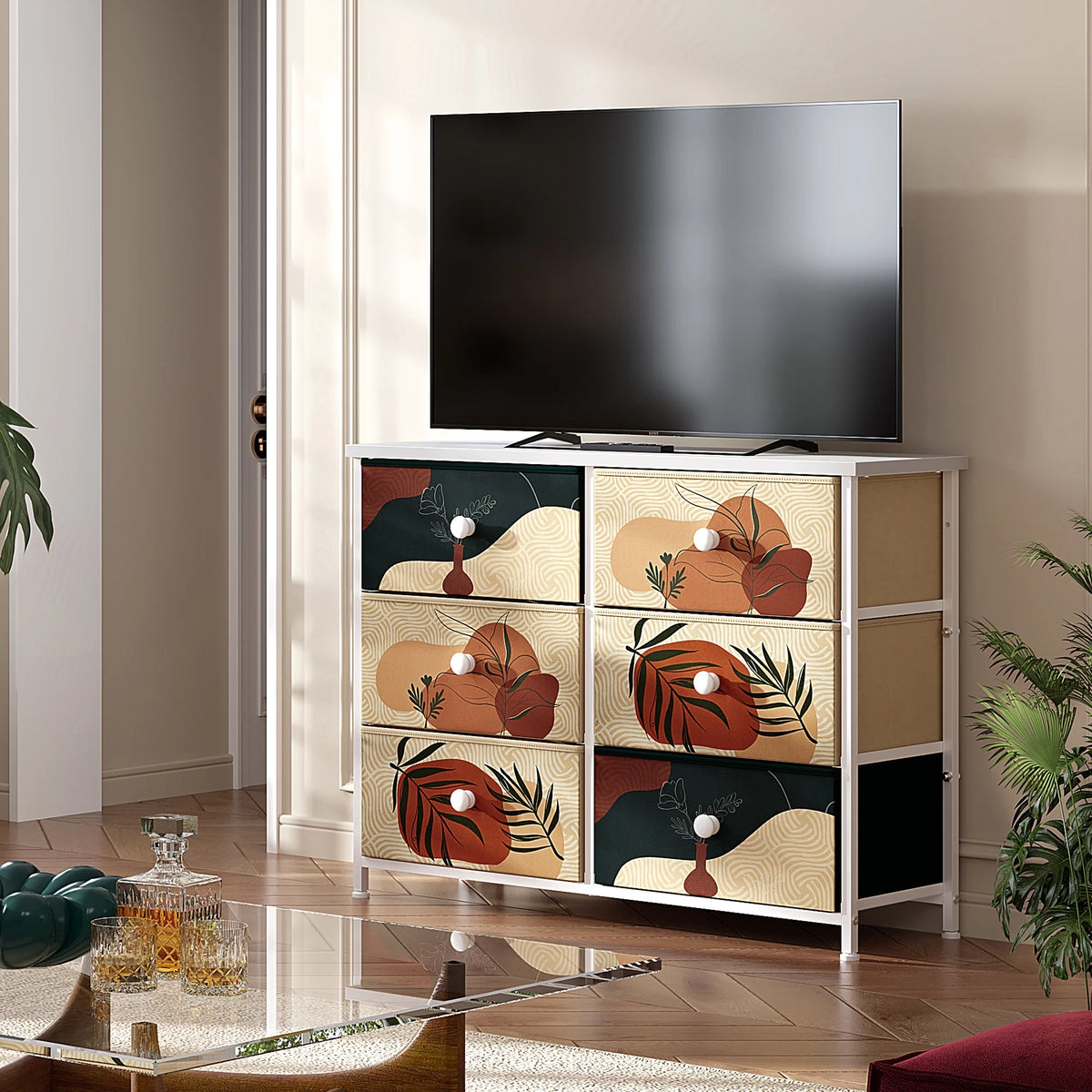 9 Drawer Fabric Dresser with Wooden Top T544