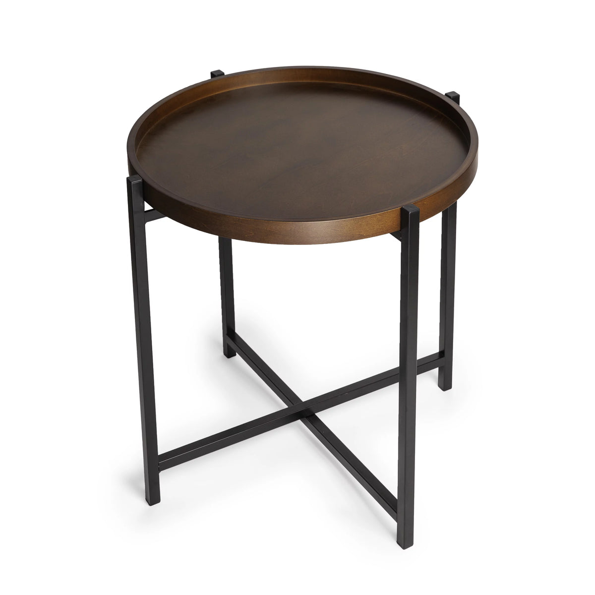 Mid-century Modern Round Side Table with Removable Wood Tray H1337