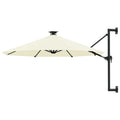 Wall Mounted Parasol with LEDs and Metal Pole Garden Folding Umbrella Sand 118.1 x 51.6 Inches P99650