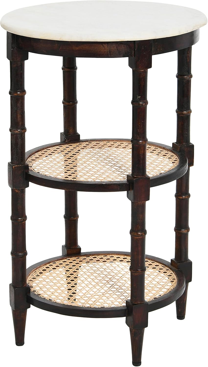 Mango Wood and Woven Cane Side End Table F93185