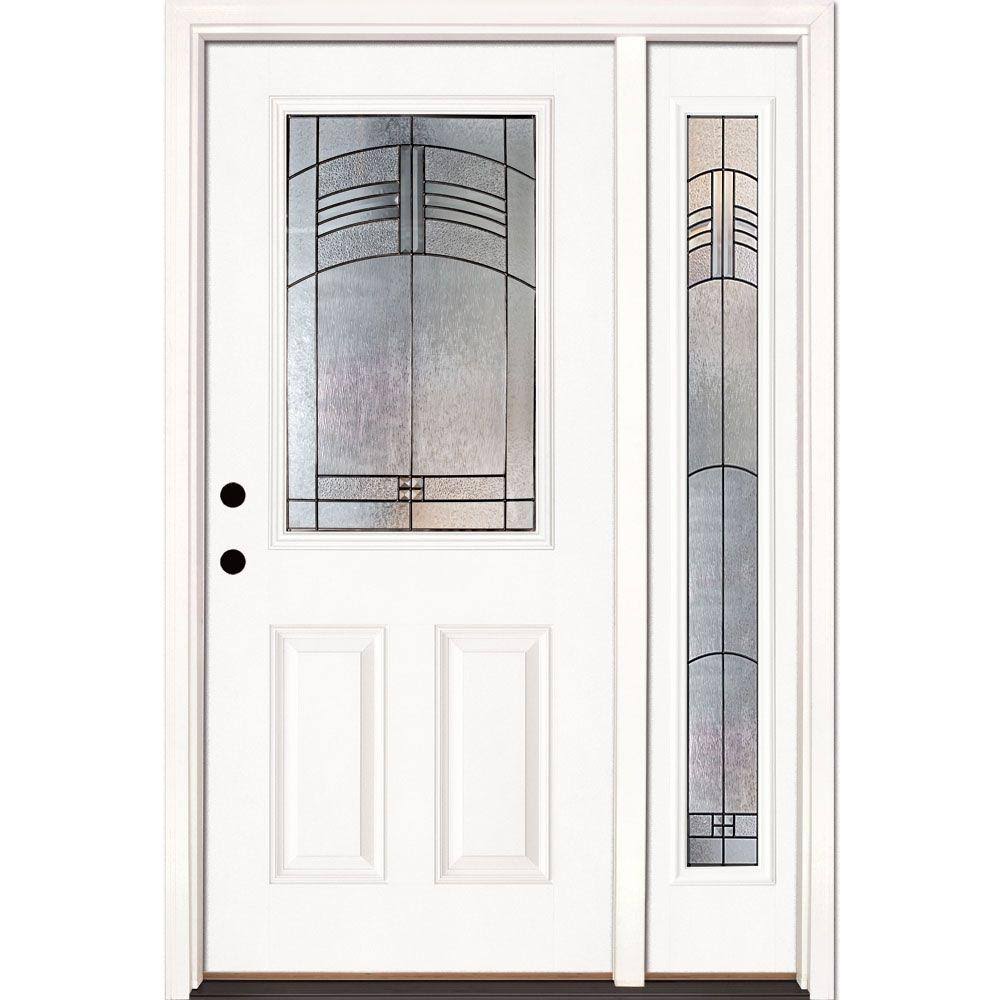50.5 in. x 81.625 in. 1/2 Lite Unfinished Smooth Right-Hand Fiberglass Prehung Front Door R916518